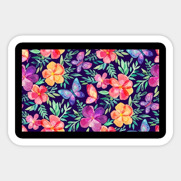 Summer Blooms & Butterflies on Dark Purple Sticker by micklyn